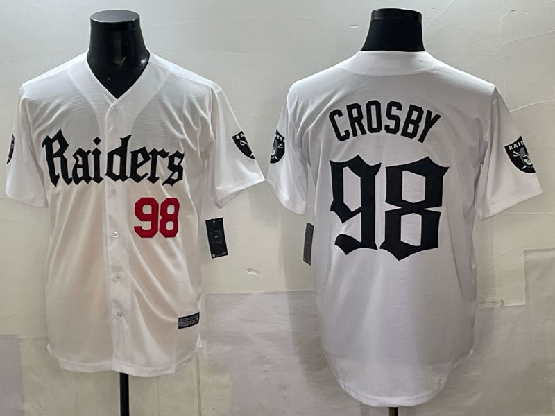 Men 2025 Oakland Raiders 98 Crosby white 6th generation Joint Name Nike Limited NFL Jersey style 02